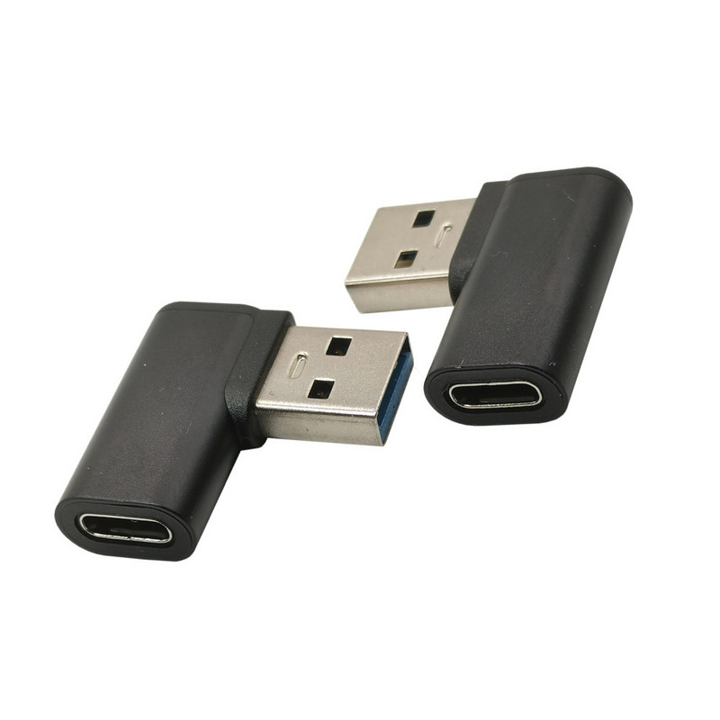 Adaptor USB 3.0 unghi drept la conector tip C mamă USB3.0 90 de grade Adaptor din aliaj stânga-dreapta Negru Argintiu