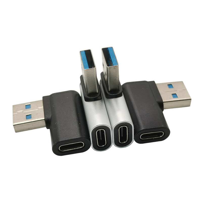 Adaptor USB 3.0 unghi drept la conector tip C mamă USB3.0 90 de grade Adaptor din aliaj stânga-dreapta Negru Argintiu