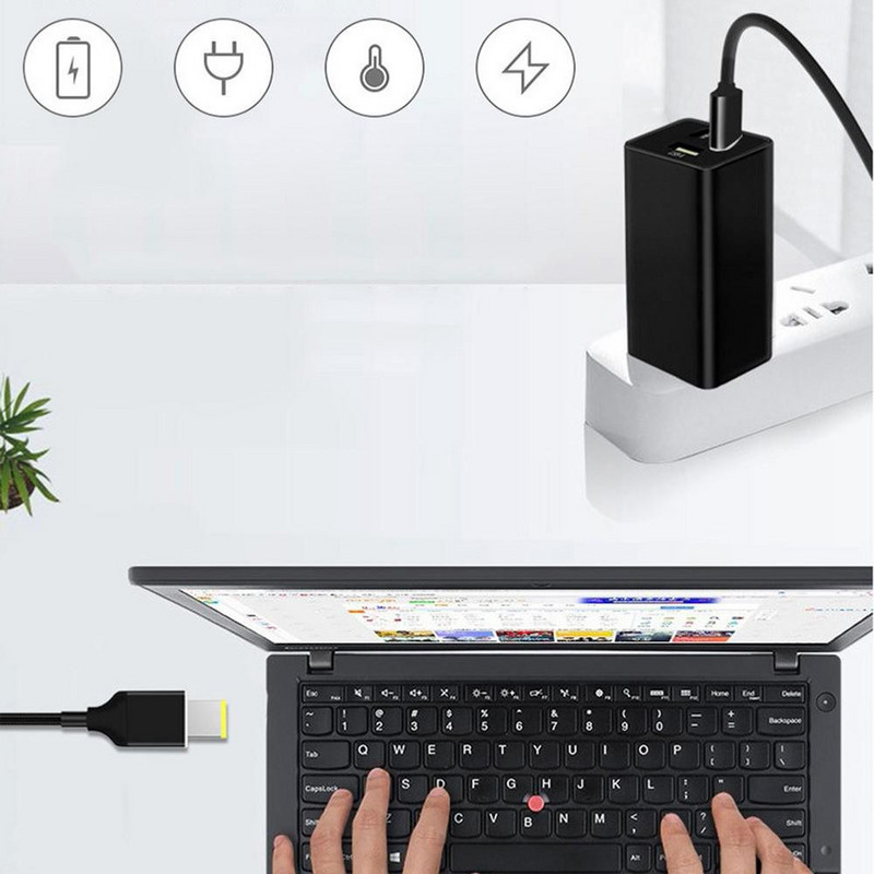 Cablu de încărcare USB-C la USB Cablu cu vârf pătrat subțire Cablu de alimentare pentru încărcător PD tip C pentru laptop Lenovo 65w 90w Yoga 2 Pro 13 Thinkpad