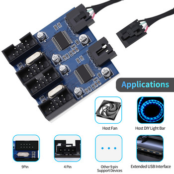 Zexmte Μητρική πλακέτα 9 ακίδων USB κεφαλίδα Αρσενικό 1 έως 2/4 Θηλυκό Επέκταση κάρτας καλωδίου Επιτραπέζιου υπολογιστή 9 ακίδων USB HUB USB 9 ακίδων Προσαρμογέας σύνδεσης