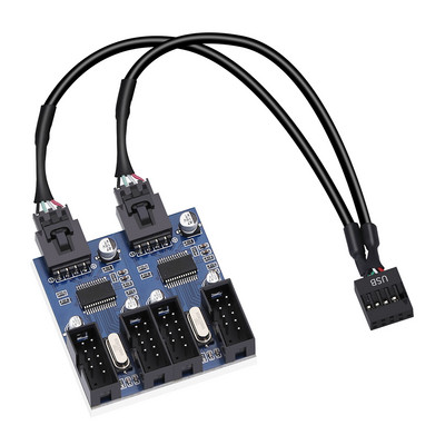 Дънна платка Zexmte 9-пинов USB конектор Мъжки 1 до 2/4 женски удължителен кабел Карта Настолен 9-пинов USB ХЪБ USB 9-пинов конектор Адаптер