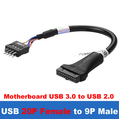 Pagrindinės plokštės USB 3.0–2.0 adapterio antraštės kabelio keitiklis, pagrindinės plokštės USB3.0 20 kontaktų iki 9 kontaktų, USB 2.0 9 kontaktų iki 20 kontaktų antraštės tiltas