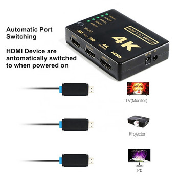 3D 4K HDMI-συμβατός διαχωριστής με τηλεχειριστήριο 5x1 MINI HDMI Splitter 5 Port Hub Box Auto Switch 5 In1 Out HD-MI Switcher