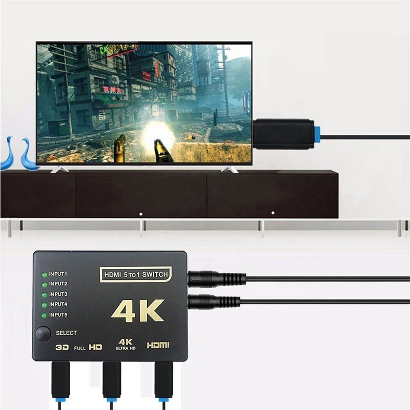 3D 4K HDMI-kompatibilni razdjelnik s daljinskim upravljačem 5x1 MINI HDMI razdjelnik 5 porta Hub Box Auto Switcher 5 In1 Out HD-MI Switcher