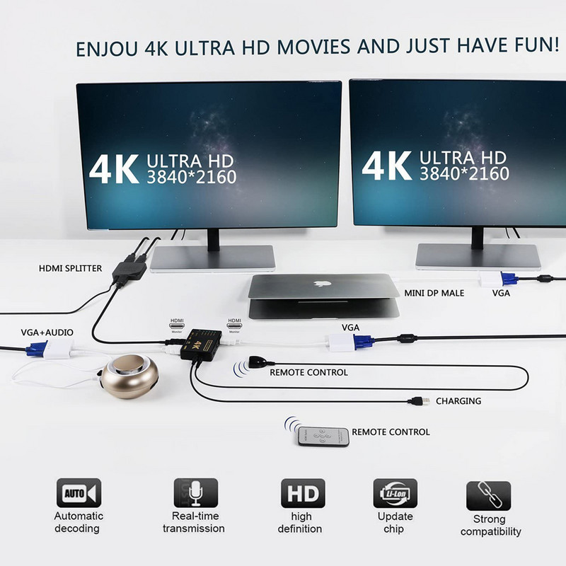 3D 4K HDMI-kompatibilni razdjelnik s daljinskim upravljačem 5x1 MINI HDMI razdjelnik 5 porta Hub Box Auto Switcher 5 In1 Out HD-MI Switcher