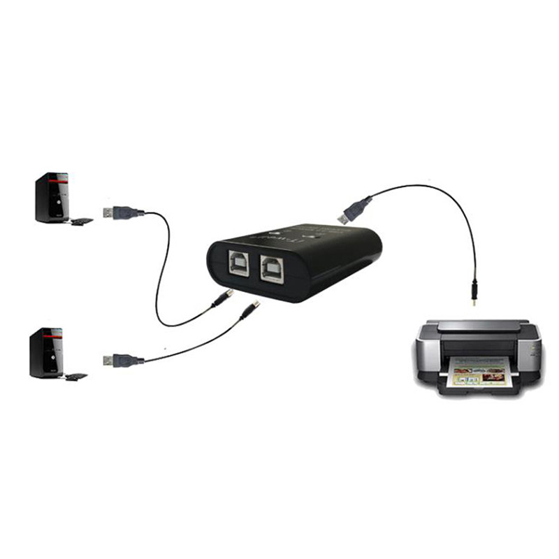 USB spausdintuvo bendrinimo įrenginys, 2 viename išvesties spausdintuvo bendrinimo įrenginys, 2 prievadų rankinis KVM perjungimo skirstytuvo šakotuvo keitiklis