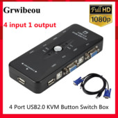 Grwibeou 4 portos KVM Switch USB 2.0 VGA Splitter Nyomtató Egér Billentyűzet Pendrive Share Switcher 1920*1440 VGA Switch Box Adapter