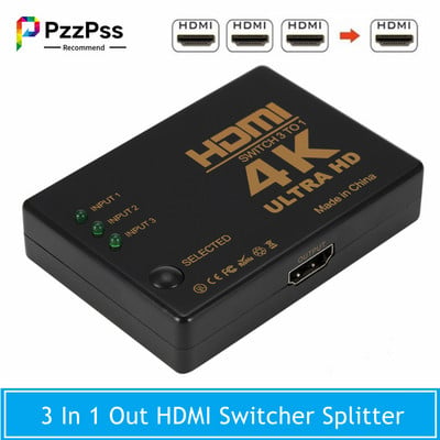PzzPss HDMI Switch 4K Switcher 3 in 1 Out Full HD 1080P videokaabli jaotur 1x3 jaoturi adapteri muundur PS4/3 telerikarbi HDTV arvuti jaoks
