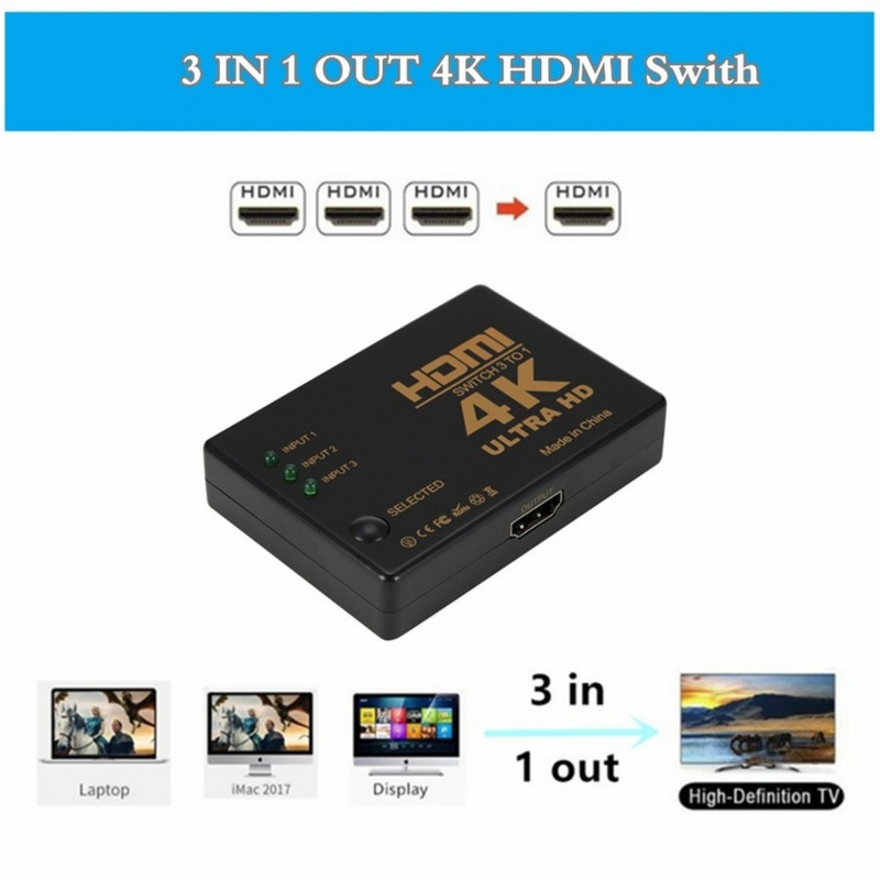 PzzPss HDMI jungiklis 4K jungiklis 3 in 1 išvestis Full HD 1080P vaizdo kabelio skirstytuvas 1x3 šakotuvo adapterio keitiklis, skirtas PS4/3 TV dėžutės HDTV kompiuteriui