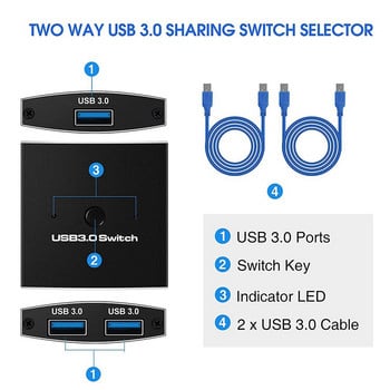 USB 3.0 Switch Selector KVM Switch 5Gbps 2 in 1 Out USB Switch USB 3.0 Two-Way Sharer for Printer πληκτρολόγιο Κοινή χρήση ποντικιού