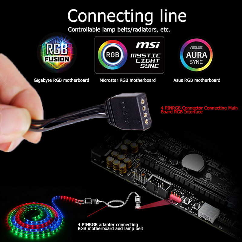 3/4Pin matična ploča RGB SYNC Splitter ARGB SYNC HUB Produžni kabel za prijenos za Gigabyte/MSI/ASUS LED traku svjetlosni konektor