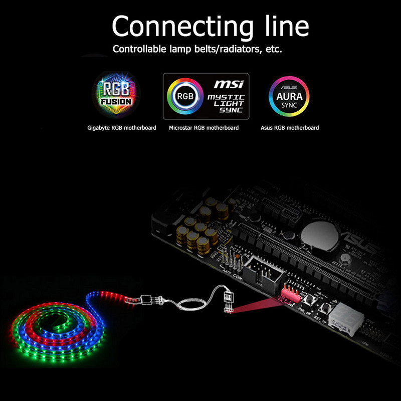 3/4Pin matična ploča RGB SYNC Splitter ARGB SYNC HUB Produžni kabel za prijenos za Gigabyte/MSI/ASUS LED traku svjetlosni konektor