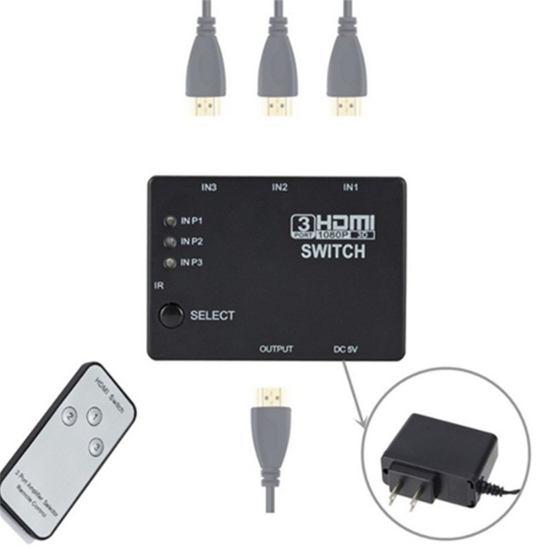 PzzPss HDMI jungiklis 3 in 1 Out 3 prievadai Hub Box automatinis jungiklis 1080p HD 1.4 su nuotolinio valdymo pultu HDTV XBOX360 DVD projektoriui