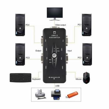 LccKaa USB KVM превключвател 4 порта VGA SVGA превключвател USB 2.0 KVM превключвател на мишка Клавиатура 1920*1440 Vga сплитер превключвател за споделяне на кутия