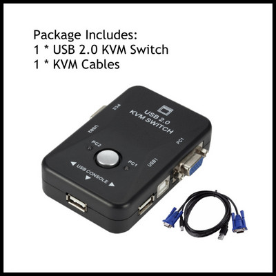 Grwibeou USB KVM jungiklis 2 prievadų VGA SVGA perjungimo dėžutė USB 2.0 KVM pelės perjungimo klaviatūra 1920*1440 VGA skirstytuvo dėžutės bendrinimo jungiklis