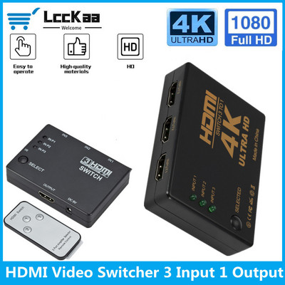 LccKaa 4K 3x1 HDMI-compatible Switch HD 1080P Video Switcher Adapter 3 Input 1 Output Port Hub for DVD HDTV Xbox PS3 PS4 Laptop