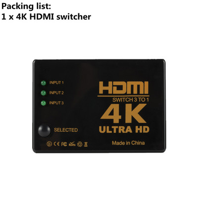 LccKaa 4K 3x1 su HDMI suderinamas jungiklis HD 1080P vaizdo perjungiklio adapteris 3 įvestis 1 išvesties prievado šakotuvas, skirtas DVD HDTV Xbox PS3 PS4 nešiojamam kompiuteriui