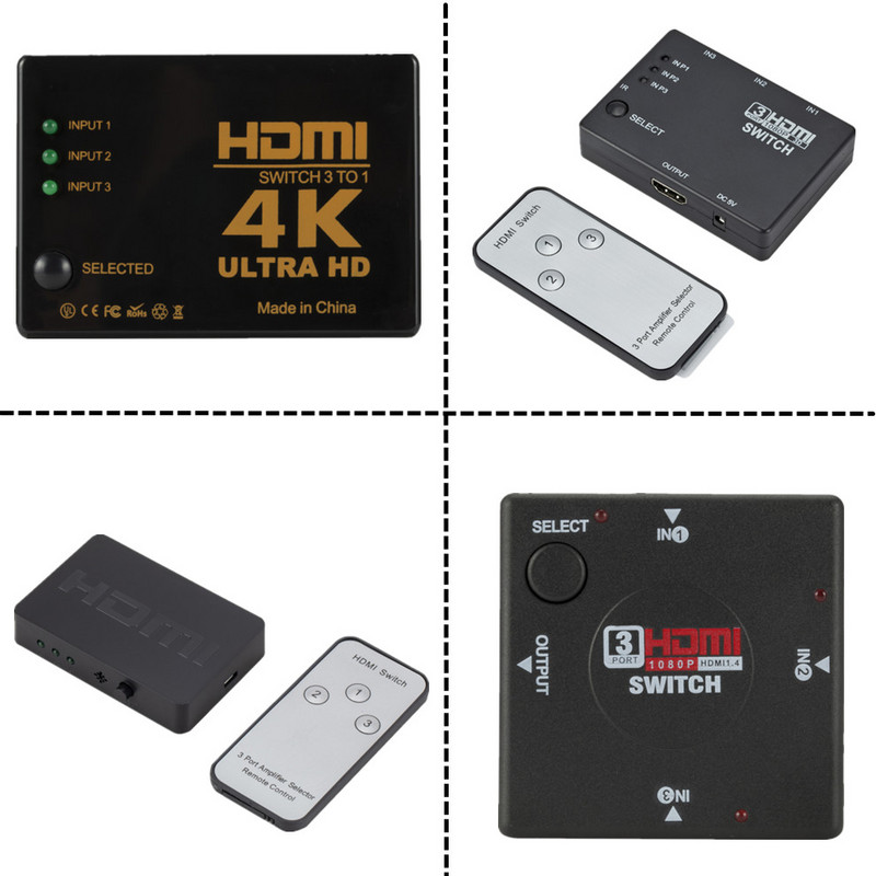 LccKaa 4K 3x1 su HDMI suderinamas jungiklis HD 1080P vaizdo perjungiklio adapteris 3 įvestis 1 išvesties prievado šakotuvas, skirtas DVD HDTV Xbox PS3 PS4 nešiojamam kompiuteriui