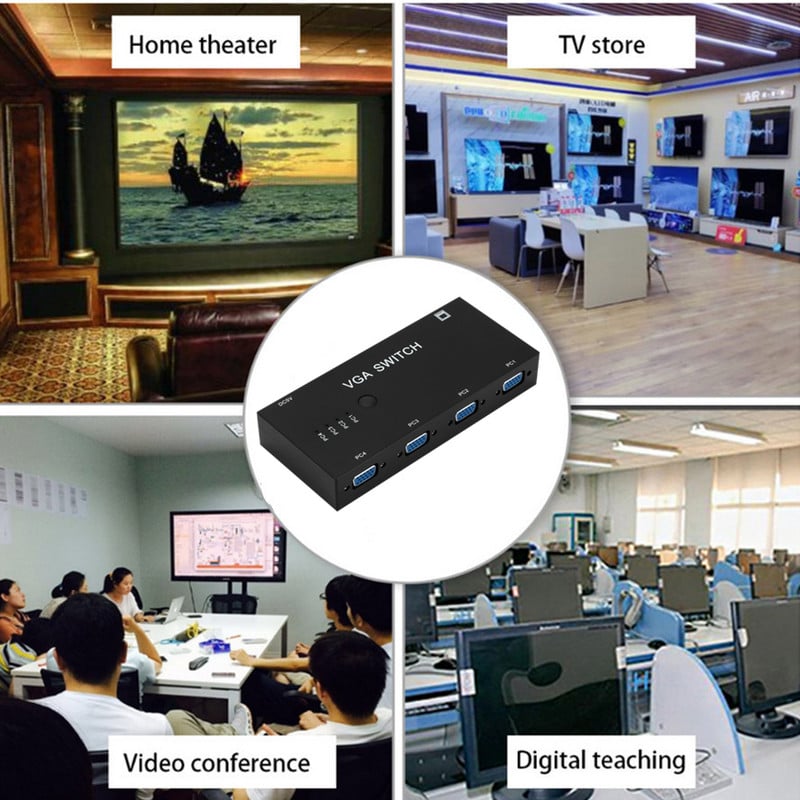 Comutator VGA 4 în 1 ieșire VGA Video Switcher Convertor Box HD Signal Amplifier Booster Splitter Adaptor pentru PC Monitor proiector