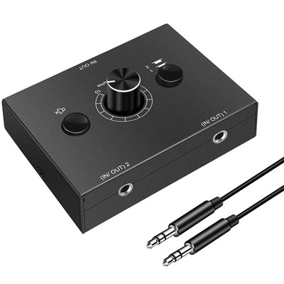 3.5mm Audio Switcher, 2 Input 1 Output/1 Input 2 Output Audio Splitter Switcher, Audio Switcher Box, One-Key Mute Button
