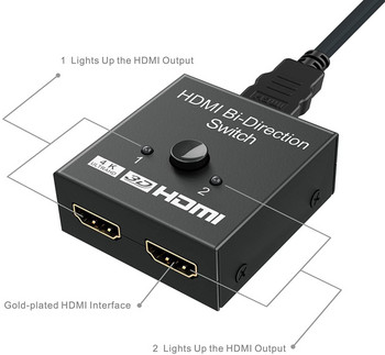 HDMI-съвместим сплитер 4K Switch KVM Bi-Direction 1x2/2x1 HDMI-съвместим Switcher 2 in1 Out за PS4/3 TV Box Switcher Adapter