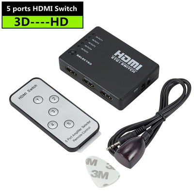 HDMI lüliti 5 In 1 Out HDMI splitter 5x1 infrapuna kaugjuhtimispuldiga toetab 3D 4K HD1080P HDMI lülitit PS4 Xbox Blu-Ray mängija jaoks