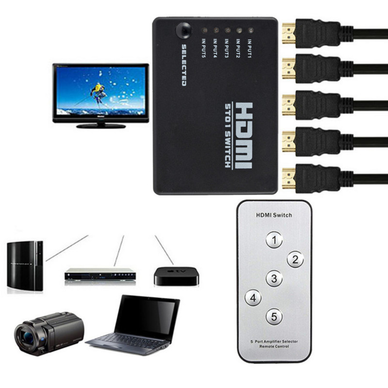 HDMI lüliti 5 In 1 Out HDMI splitter 5x1 infrapuna kaugjuhtimispuldiga toetab 3D 4K HD1080P HDMI lülitit PS4 Xbox Blu-Ray mängija jaoks