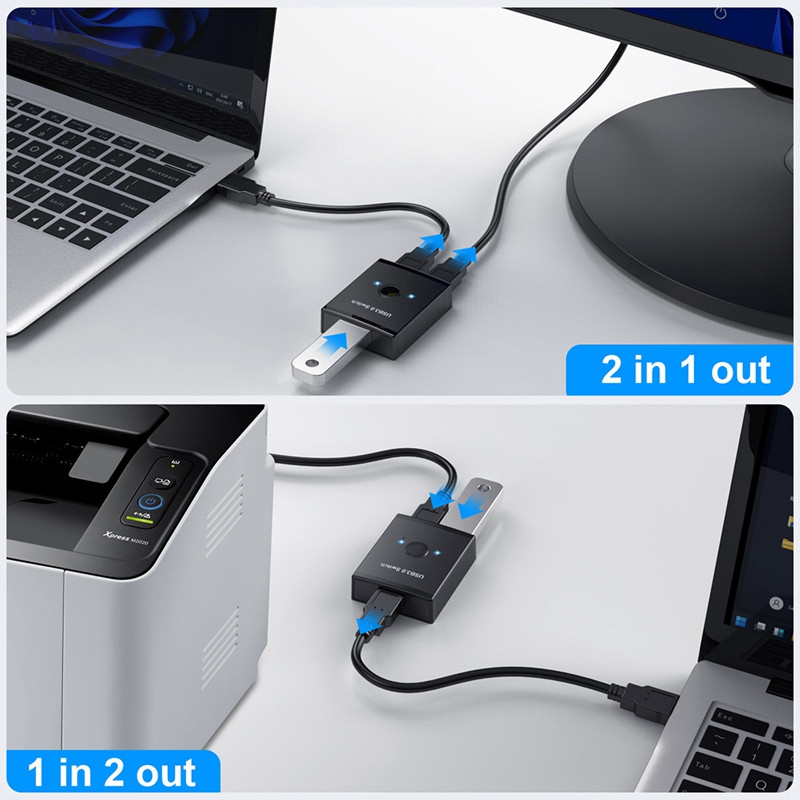 USB jungiklis KVM USB HUB 3.0 perjungiklio parinkiklis KVM jungiklis, skirtas kompiuterio klaviatūrai, pelei, spausdintuvui, 1 kompiuterio bendrinimui, 2 įrenginiams USB jungiklis