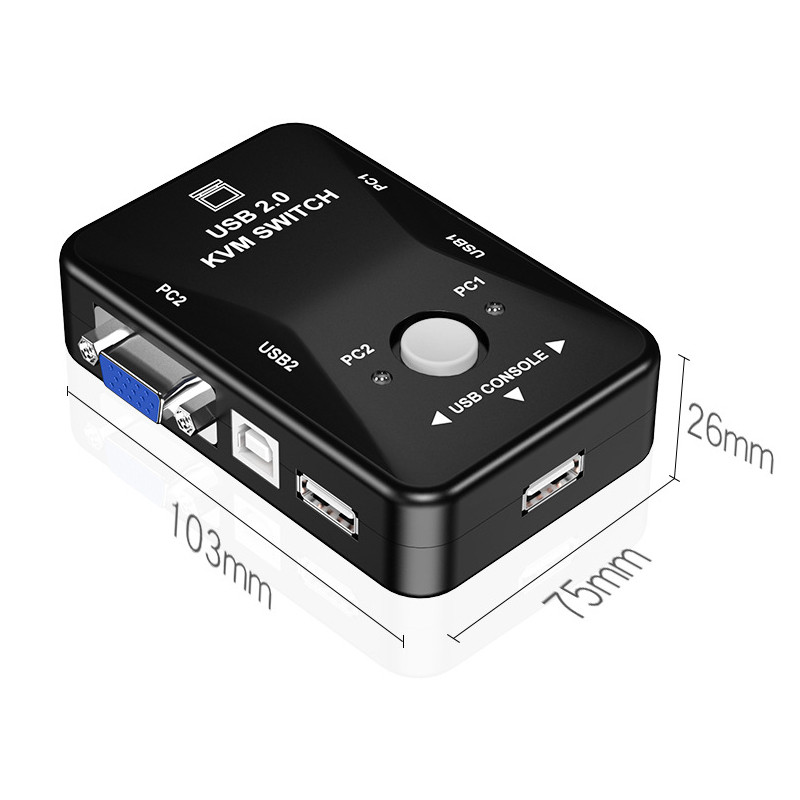 Comutator KVM USB Cutie de comutare VGA cu 2 porturi 2 Intrări 1 Ieșire USB 2.0 Mouse KVM Comutator tastatură HD 1080P Splitter Vga Comutator de partajare