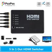 PzzPss HDMI prekidač s 5 priključaka HD 1080P Selector Splitter Hub s IR daljinskim upravljačem za HDTV DVD BOX HDMI Switcher 5 In 1 Out