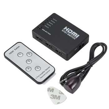 PzzPss 5 Port HDMI Switch HD 1080P Selector Splitter Hub with IR Remote Controller for HDTV DVD BOX Switcher 5 in 1 Out