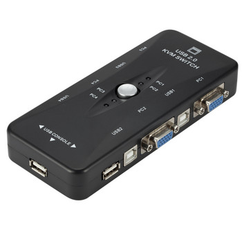 4-портов USB2.0 KVM превключвател за мишка, клавиатура, принтер, споделяне на превключвател 200MHz 1920x1440 VGA монитор, превключвател, адаптер