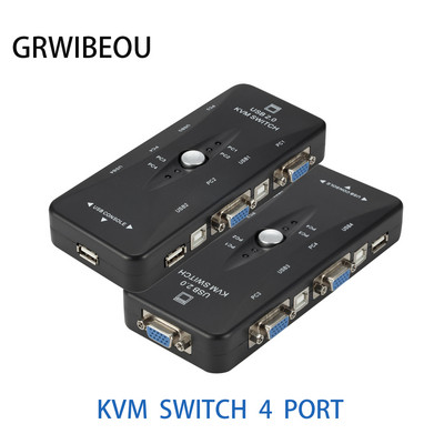 Κουτί διακόπτη 4 θυρών USB2.0 KVM για πληκτρολόγιο ποντικιού Κοινόχρηστος διακόπτης εκτυπωτή 200MHz 1920x1440 VGA Monitor Switch Box Adapter