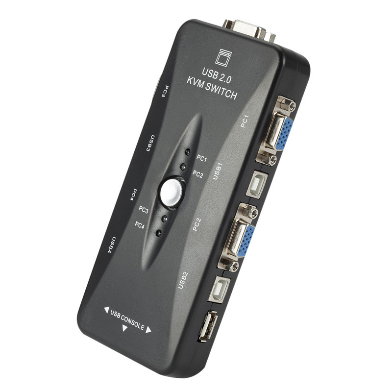 4 prievadų USB2.0 KVM perjungimo dėžutė, skirta pelės klaviatūros spausdintuvui, bendro naudojimo jungiklis 200 MHz 1920 x 1440 VGA monitoriaus perjungimo dėžutės adapteris