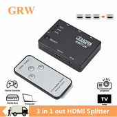 GRWIBEOU HDMI Switcher 3 In 1 Out 3 Ports Hub Box Auto Switcher 1080p HD 1.4 s daljinskim za HDTV XBOX360 DVD projektor