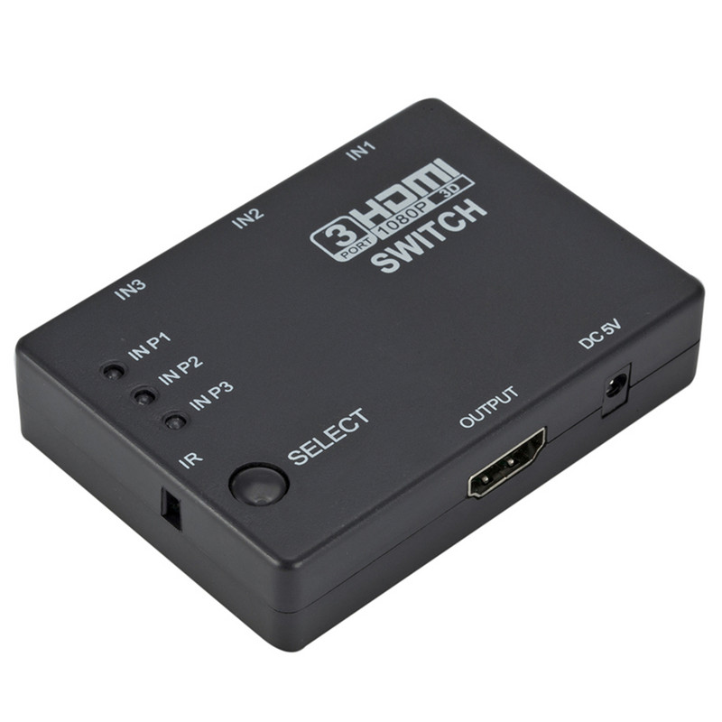 GRWIBEOU HDMI Switcher 3 In 1 Out 3 Ports Hub Box Auto Switcher 1080p HD 1.4 s daljinskim za HDTV XBOX360 DVD projektor