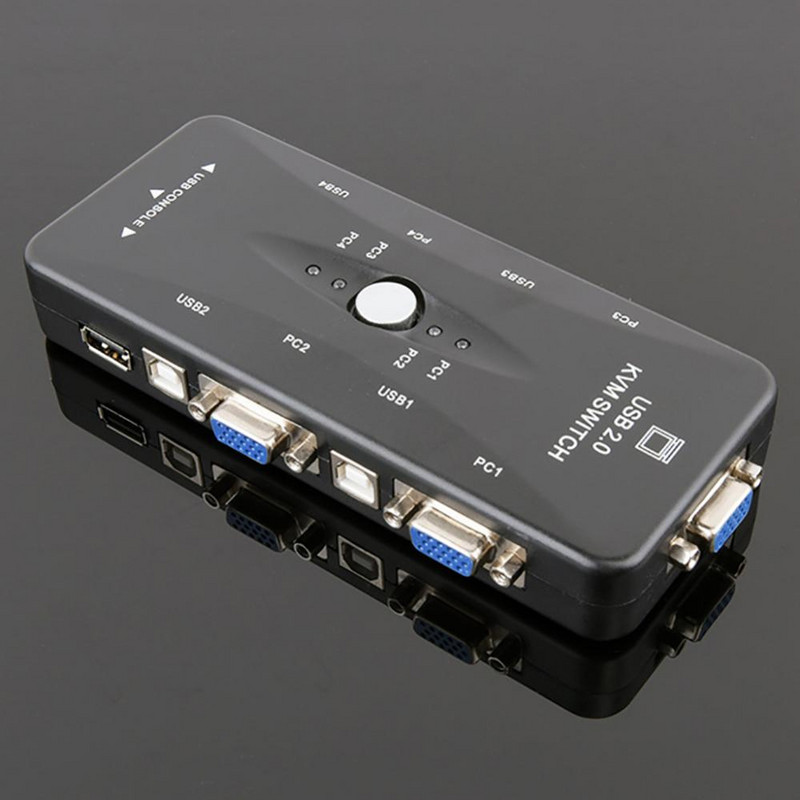 Ingelon 4 portu kvm slēdzis USB 2.0 VGA sadalītājs Printeris Pele Tastatūra Pendrive Share Switcher 1920*1440 VGA Switch Box Adapter