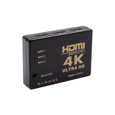 IXUR ar HDMI saderīgs slēdzis, 3 portu 4K*2K pārslēdzēja sadalītāja kārbas atlasītājs 3 x 1 Ultra HD video 1080P priekš DVD HDTV Xbox PS4