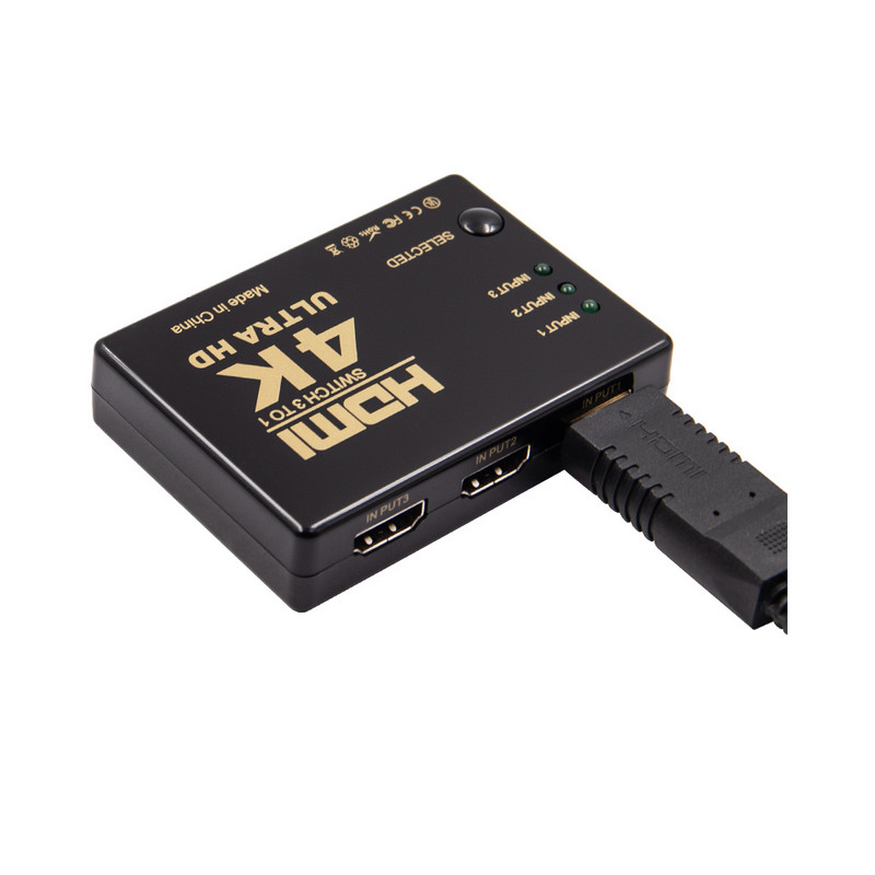 IXUR ar HDMI saderīgs slēdzis, 3 portu 4K*2K pārslēdzēja sadalītāja kārbas atlasītājs 3 x 1 Ultra HD video 1080P priekš DVD HDTV Xbox PS4