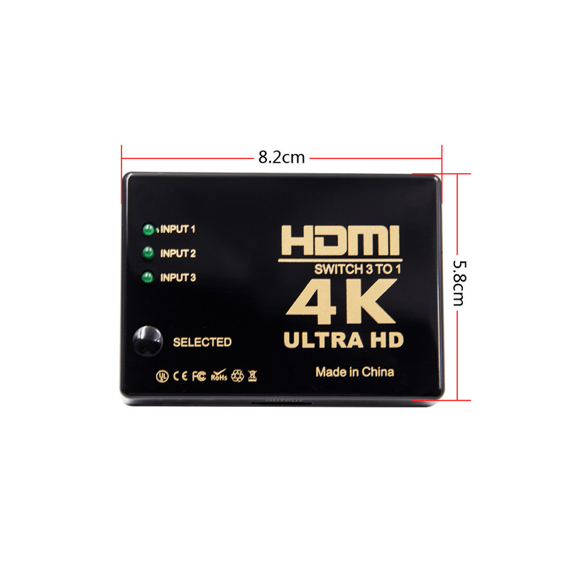 IXUR ar HDMI saderīgs slēdzis, 3 portu 4K*2K pārslēdzēja sadalītāja kārbas atlasītājs 3 x 1 Ultra HD video 1080P priekš DVD HDTV Xbox PS4