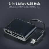 Adaptor 3-în-1 Micro USB la USB2.0+SD+TF Adaptor Micro USB OTG la USB2.0 SD TF Cititor de carduri Micro SD pentru dispozitive Micro USB