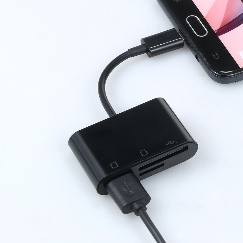 Adaptor 3-în-1 Micro USB la USB2.0+SD+TF Adaptor Micro USB OTG la USB2.0 SD TF Cititor de carduri Micro SD pentru dispozitive Micro USB