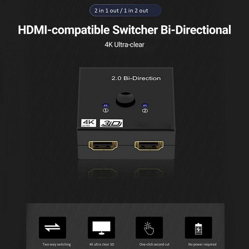 Ar HDMI saderīgs slēdzis divvirzienu augstas izšķirtspējas 4K@60hz ar HDMI saderīgs 1X2/2X1 slēdža sadalītājs PS4 televizoram