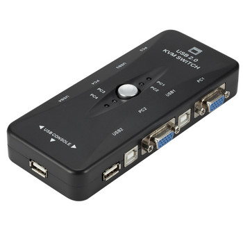 BGGQGG 4 θυρών USB2.0 KVM Switch Box για ποντίκι πληκτρολόγιο εκτυπωτή Κοινόχρηστος διακόπτης 200MHz 1920x1440 VGA Monitor Switch Box Adapter