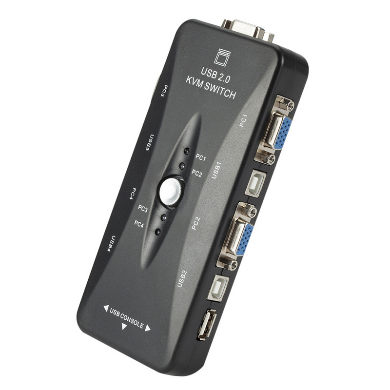 BGGQGG 4 portos USB2.0 KVM kapcsolódoboz egérhez billentyűzet nyomtatóhoz Share kapcsoló 200 MHz 1920x1440 VGA monitor kapcsolódoboz adapter