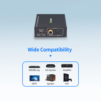 AIMOS Optical Toslink към коаксиален адаптер Двупосочен превключвател за цифрово аудио Преобразувател Широка съвместимост за TV/DVD плейър/PS4