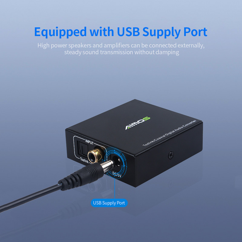 AIMOS Optical Toslink su koaksialiniu adapteriu Dviejų krypčių skaitmeninio garso jungiklio keitiklis, suderinamas su TV / DVD grotuvu / PS4
