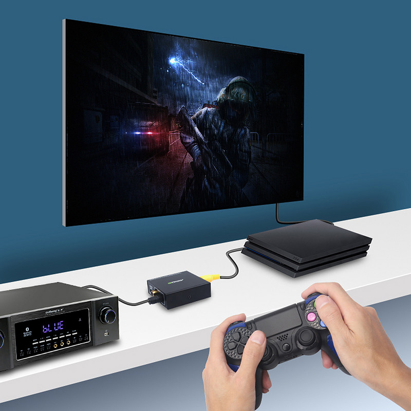 AIMOS Optical Toslink su koaksialiniu adapteriu Dviejų krypčių skaitmeninio garso jungiklio keitiklis, suderinamas su TV / DVD grotuvu / PS4