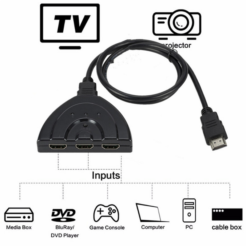 4K*2K 3D Mini 3 portu HDMI saderīgs slēdzis 1.4b 4K komutācijas sadalītājs 1080P 3 in 1 Out Port Hub DVD HDTV Xbox PS3 PS4