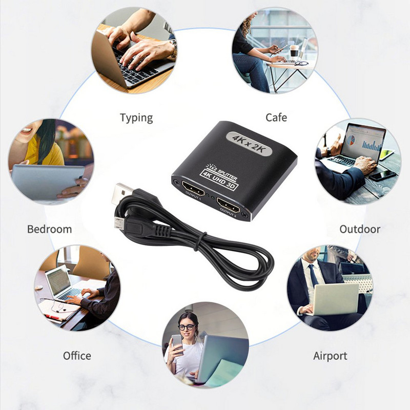 Su HDMI suderinamas skirstytuvas 1 į 2 išvestis 4K*2K su HDMI suderinamas jungiklis Su HDMI suderinamas skirstytuvas, vienas taškas, padalytas ekranas